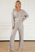 Ribbed V-Neck Top and Pants Lounge Set - Fashorio