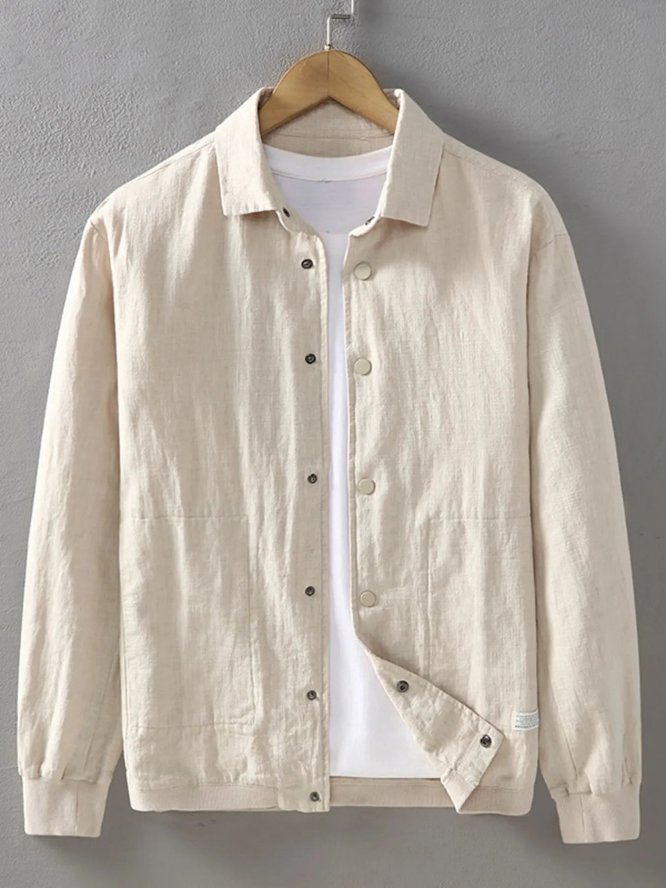 Men's Plus Size Button Up Long Sleeve Shacket Apricot - Fashorio