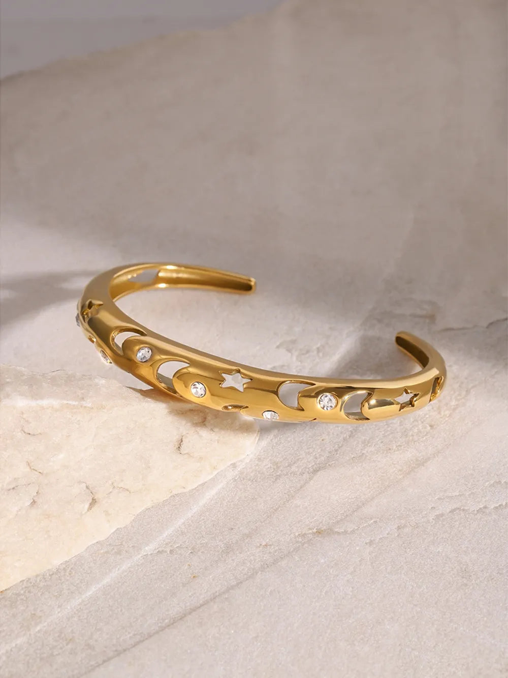 Stainless Steel Inlaid Rhinestone Cutout Bracelet - Fashorio