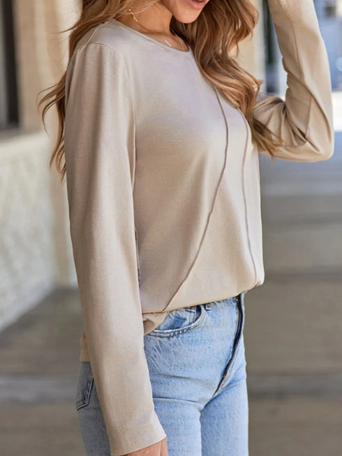 Asymmetric Seam Detail Long Sleeve Top - Fashorio