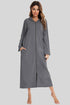 Zip Front Hooded Night Dress with Pockets Charcoal - Fashorio