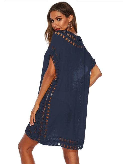 Bohemian Crochet Trim Beach Cover Up Dress - Fashorio