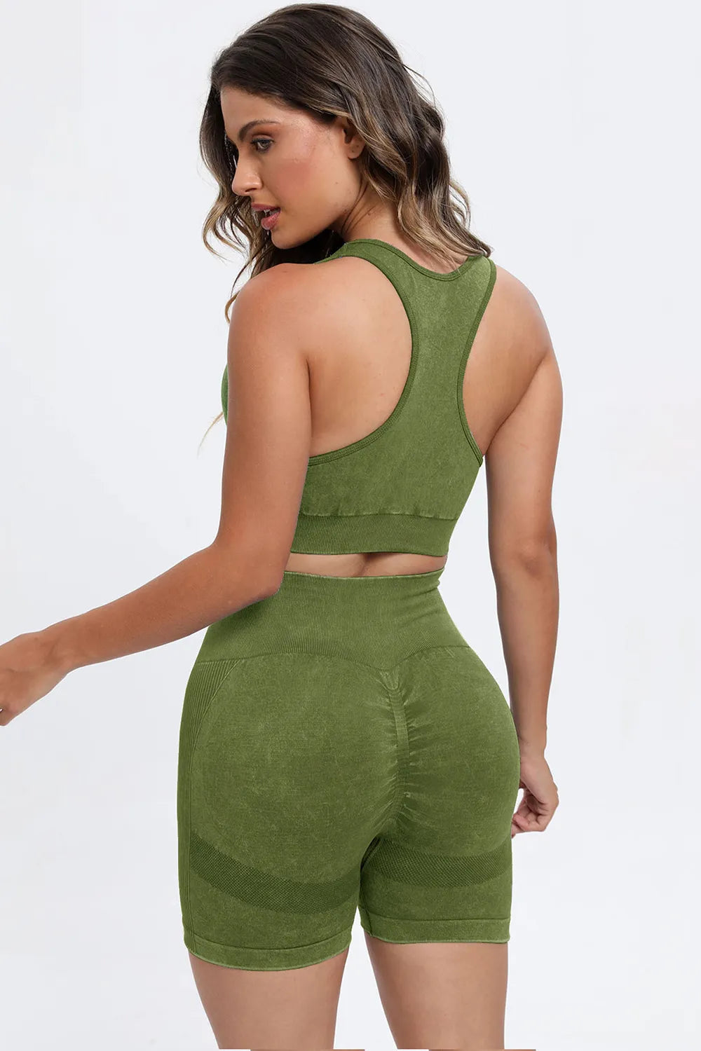 3 Piece Washed Square Neck Wide Strap Active Set - Fashorio