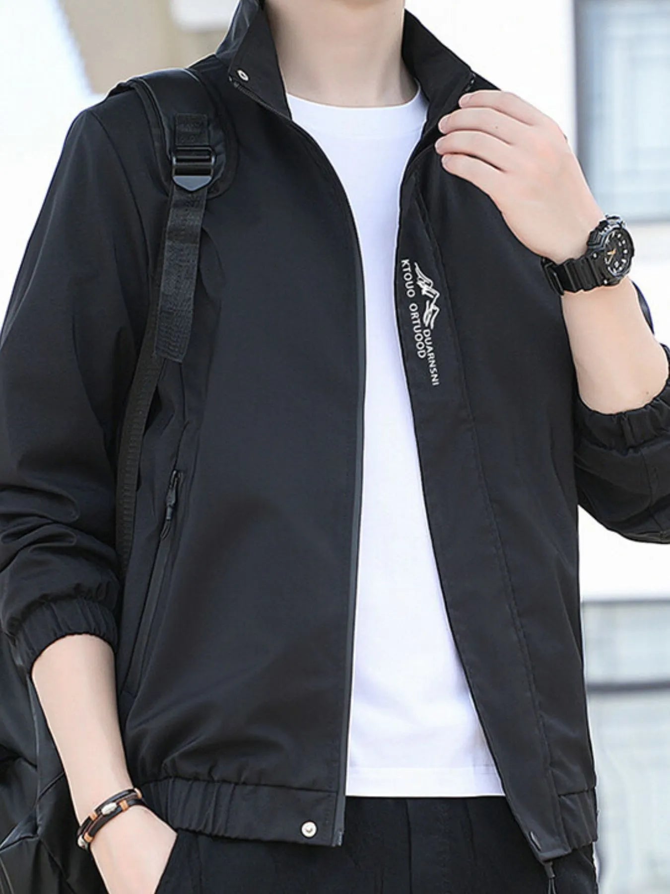 Men's Plus Size Zip Up Long Sleeve Jacket Black - Fashorio