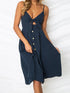 Smocked Sweetheart Cami Dress with Cutout & Tie Detail Dark Blue - Fashorio