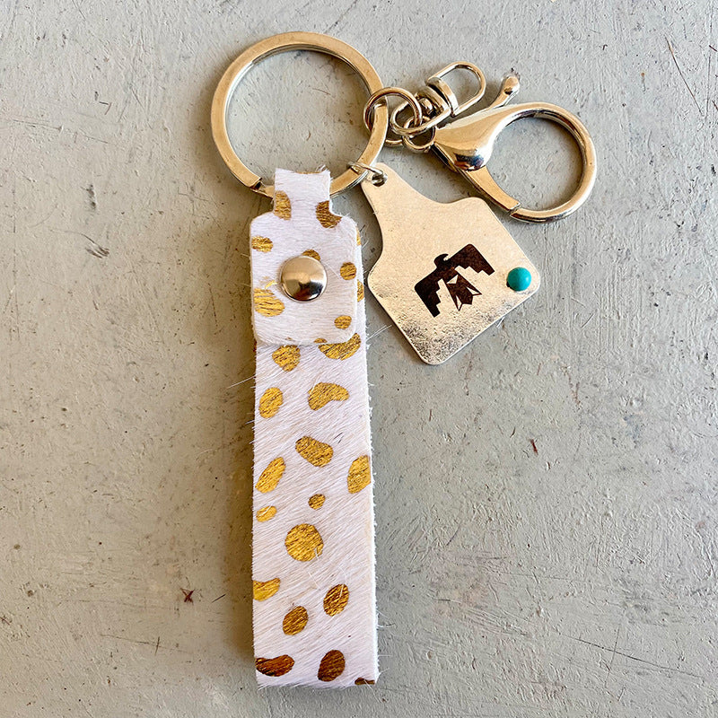 Genuine Leather Alloy Keychain White One Size - Fashorio