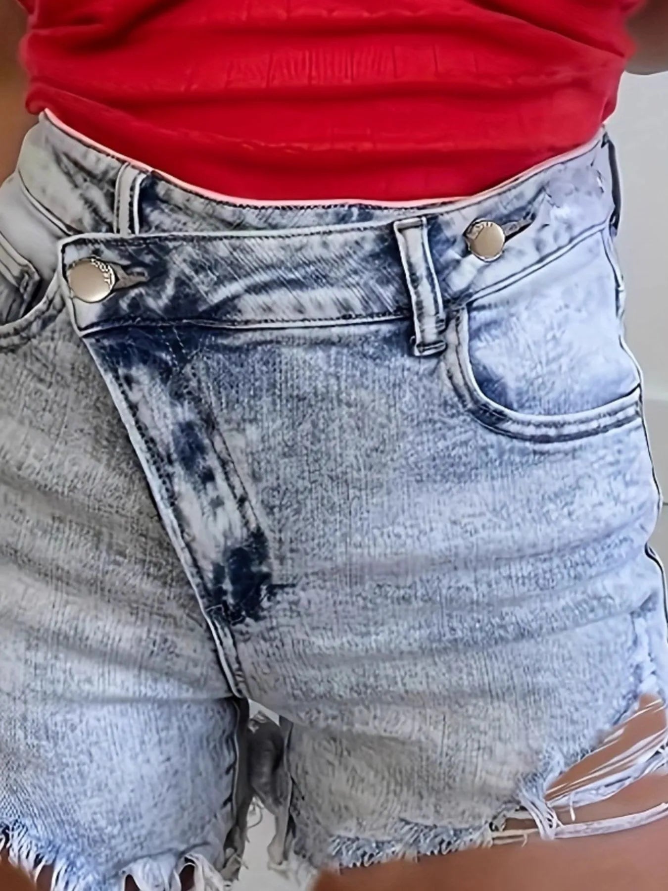 High Waisted Distressed Denim Shorts with Frayed Hem - Fashorio