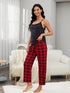 Lace Trim Cami and Plaid Pants Lounge Set - Fashorio