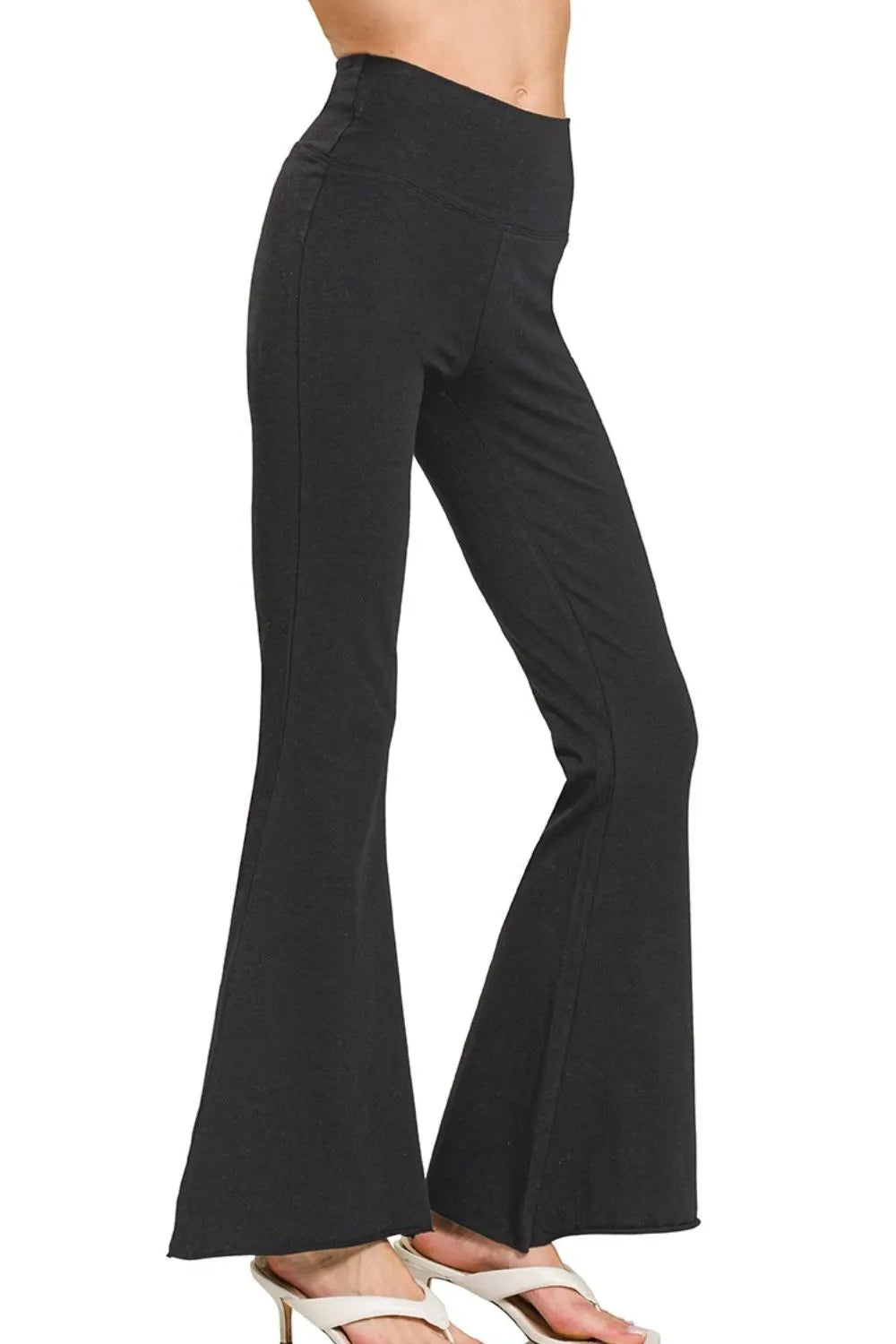Zenana Raw Edge Hem Flare Yoga Pants - Fashorio
