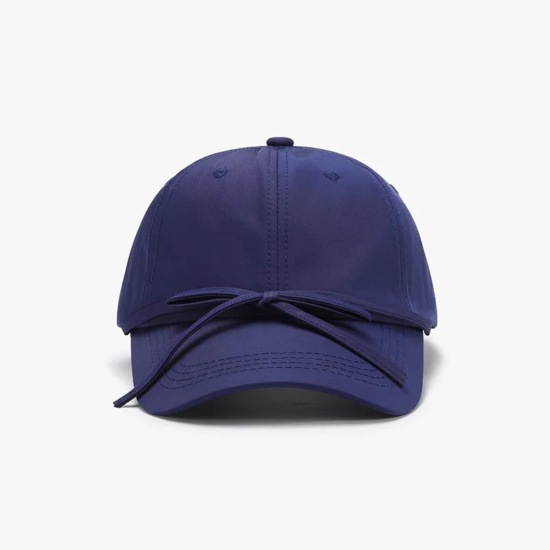 Tied Bow Cotton Baseball Cap Navy One Size - Fashorio