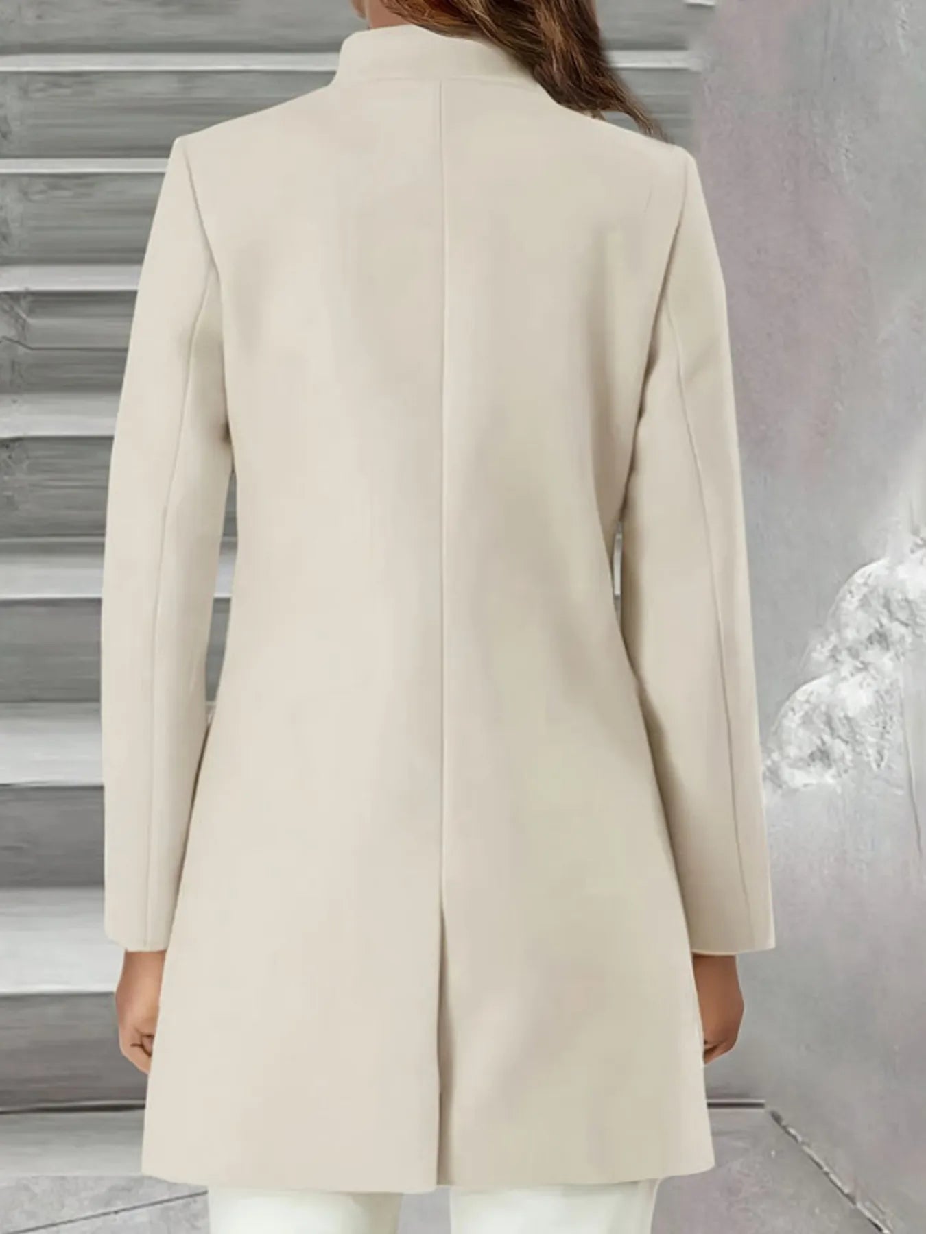 Single-Breasted Stand Collar Coat with Pocket - Fashorio