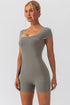Square Neck Cap Sleeve Active Romper - Fashorio