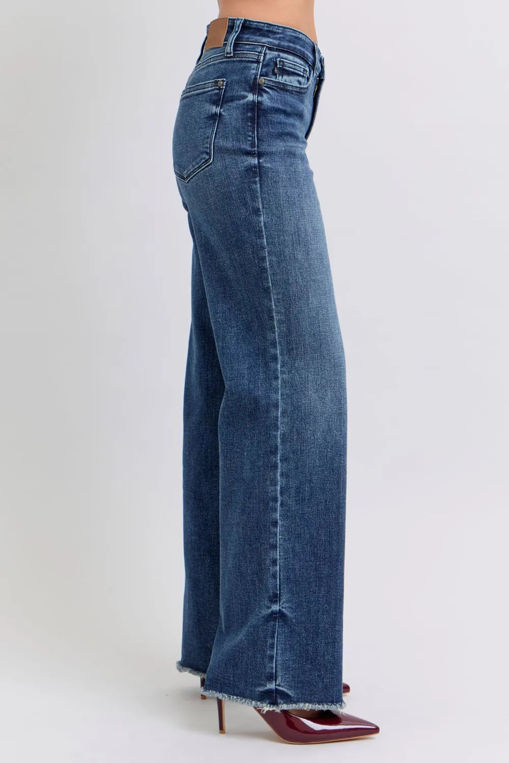 Judy Blue Full Size Raw Hem Mid Rise Jeans – Frayed Denim - Fashorio