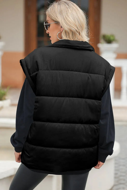 Zip Up Puffer Vest Coat with Pockets - Fashorio