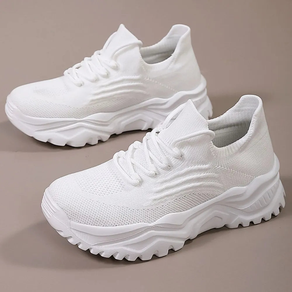 Round Toe Platform Athletic White - Fashorio