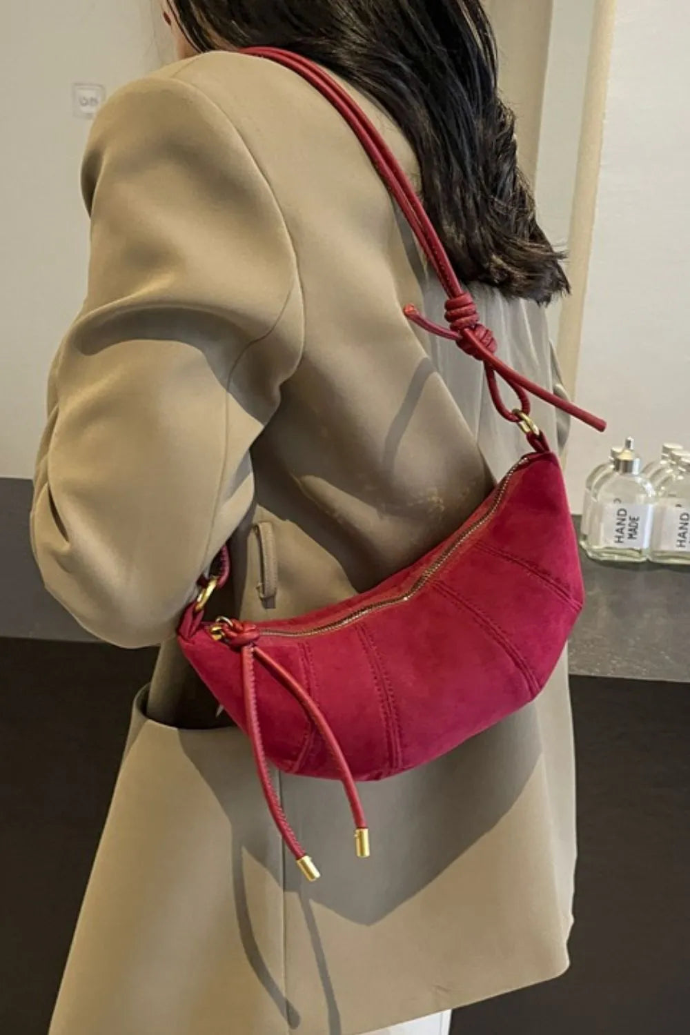 PU Leather Strap Suede Shoulder Bag - Fashorio