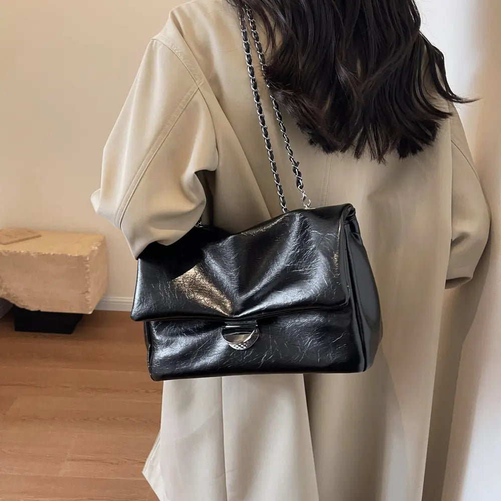 Textured PU Leather Shoulder Bag - Fashorio