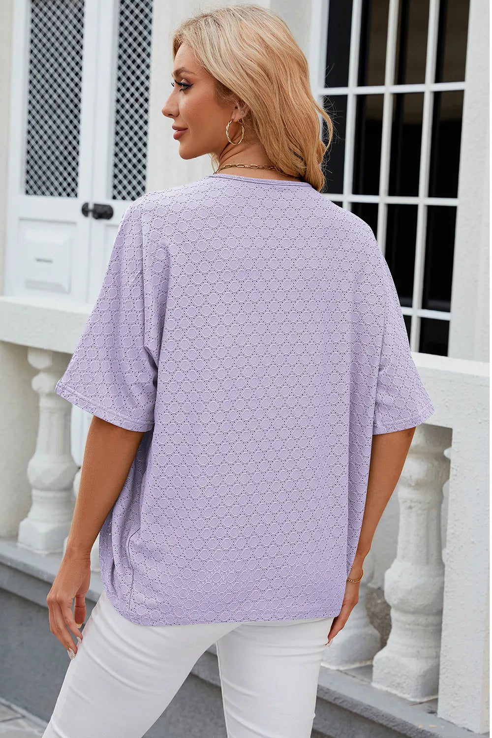 Eyelet Open Front Half Sleeve Cardigan - Fashorio