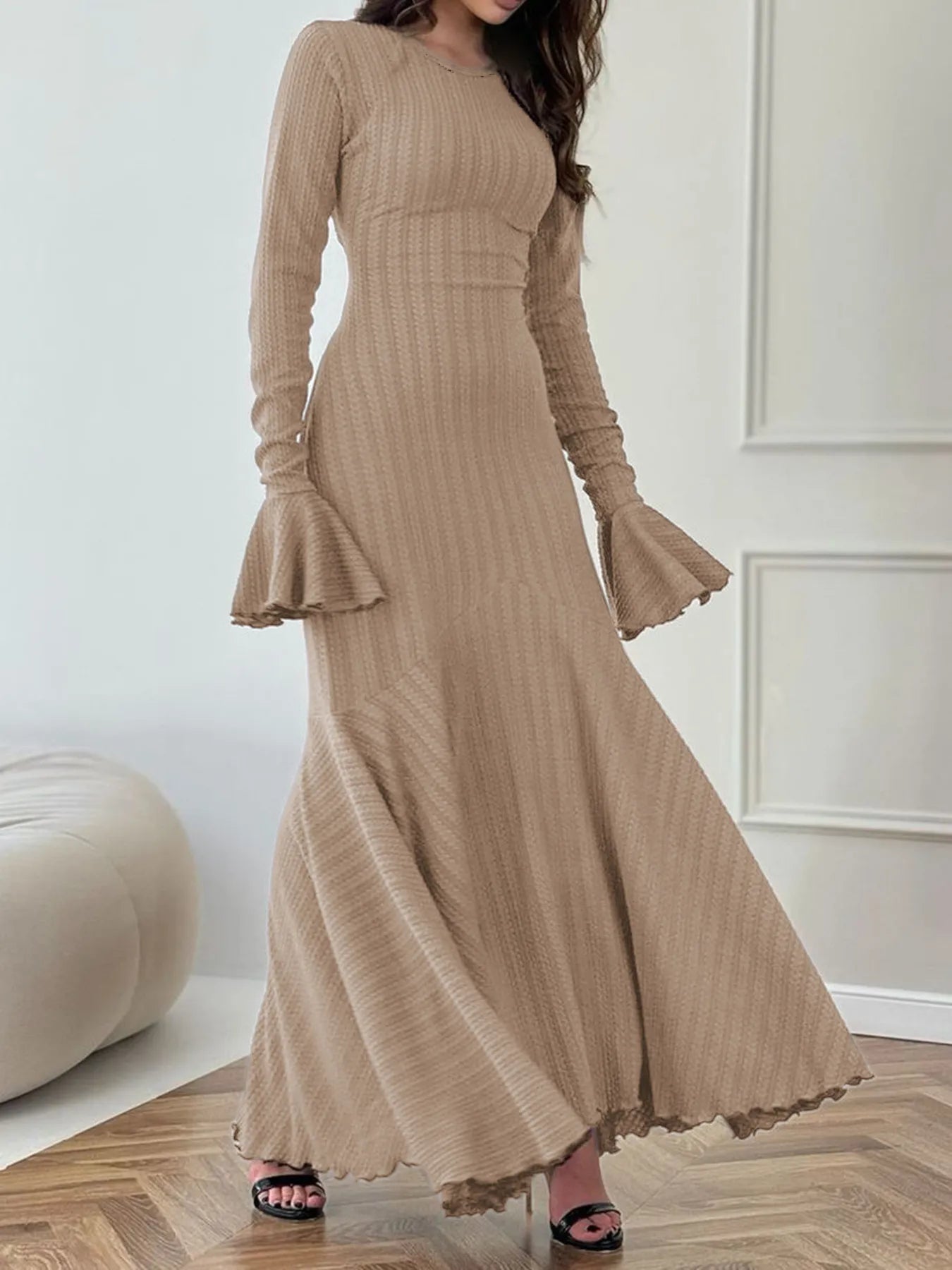 Elegant Ribbed Long Sleeve Mermaid Sweater Dress - Fashorio