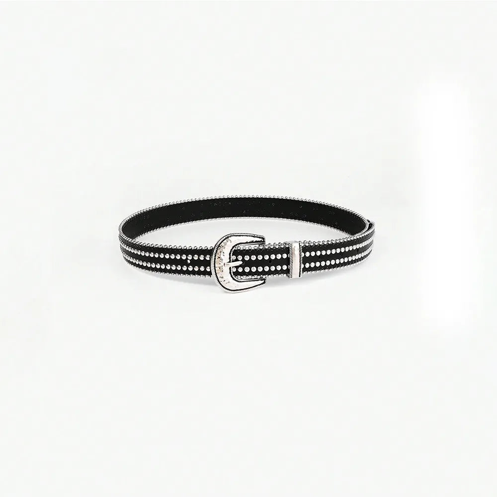 Studded Rhinestone PU Leather Belt - Fashorio
