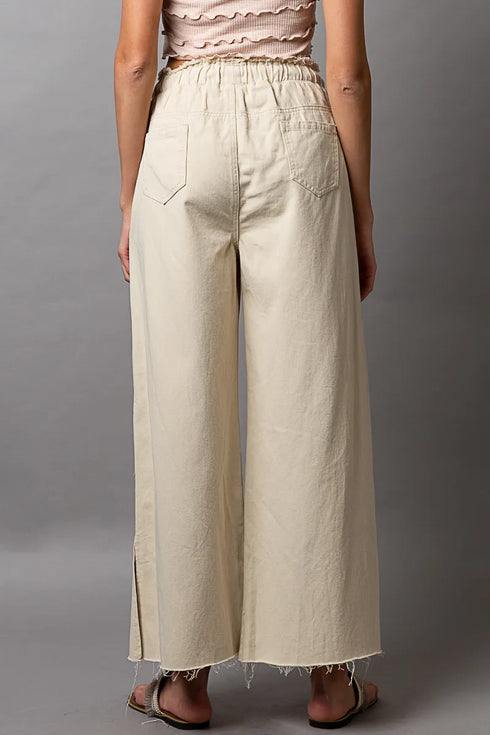 POL Distressed Drawstring Slit Wide leg Pants - Fashorio