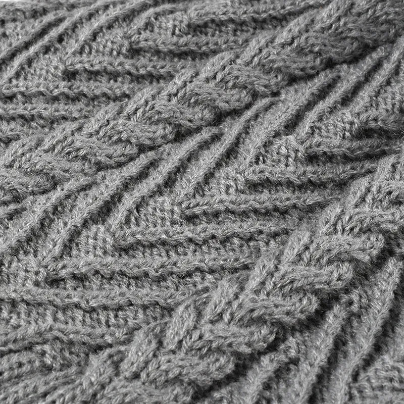 Cable Knit Solid Color Hat with Pompom - Fashorio