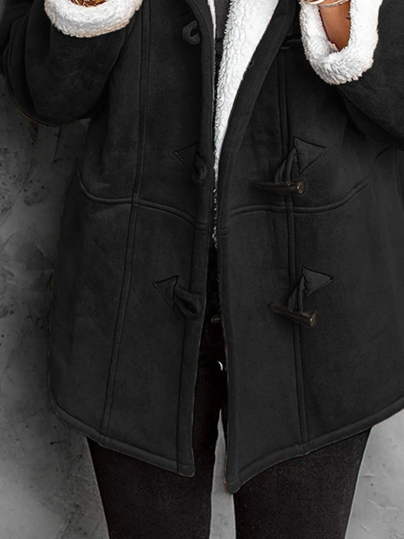 Full Size Cozy Sherpa Lined Toggle Coat with Hood Plus Size - Fashorio