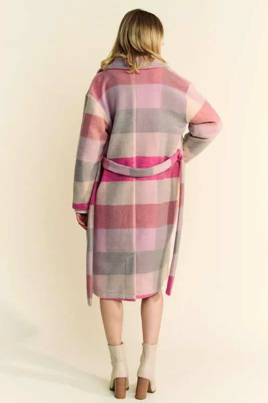 Davi & Dani Tied Color Block Collared Neck Coat - Fashorio