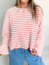 Striped Long Sleeve Ribbed Blouse Blush Pink - Fashorio