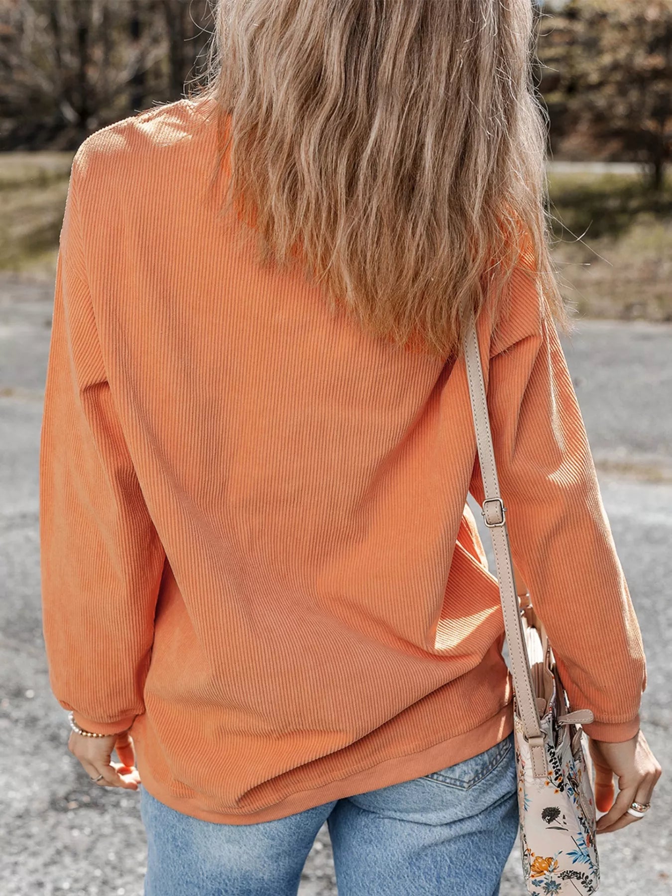 Halloween Sequined Pumpkin Ribbed Round Neck Sweatshirt - Fashorio
