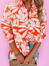 Botanical Print Single Chest Pocket Button Up Shirt Orange - Fashorio