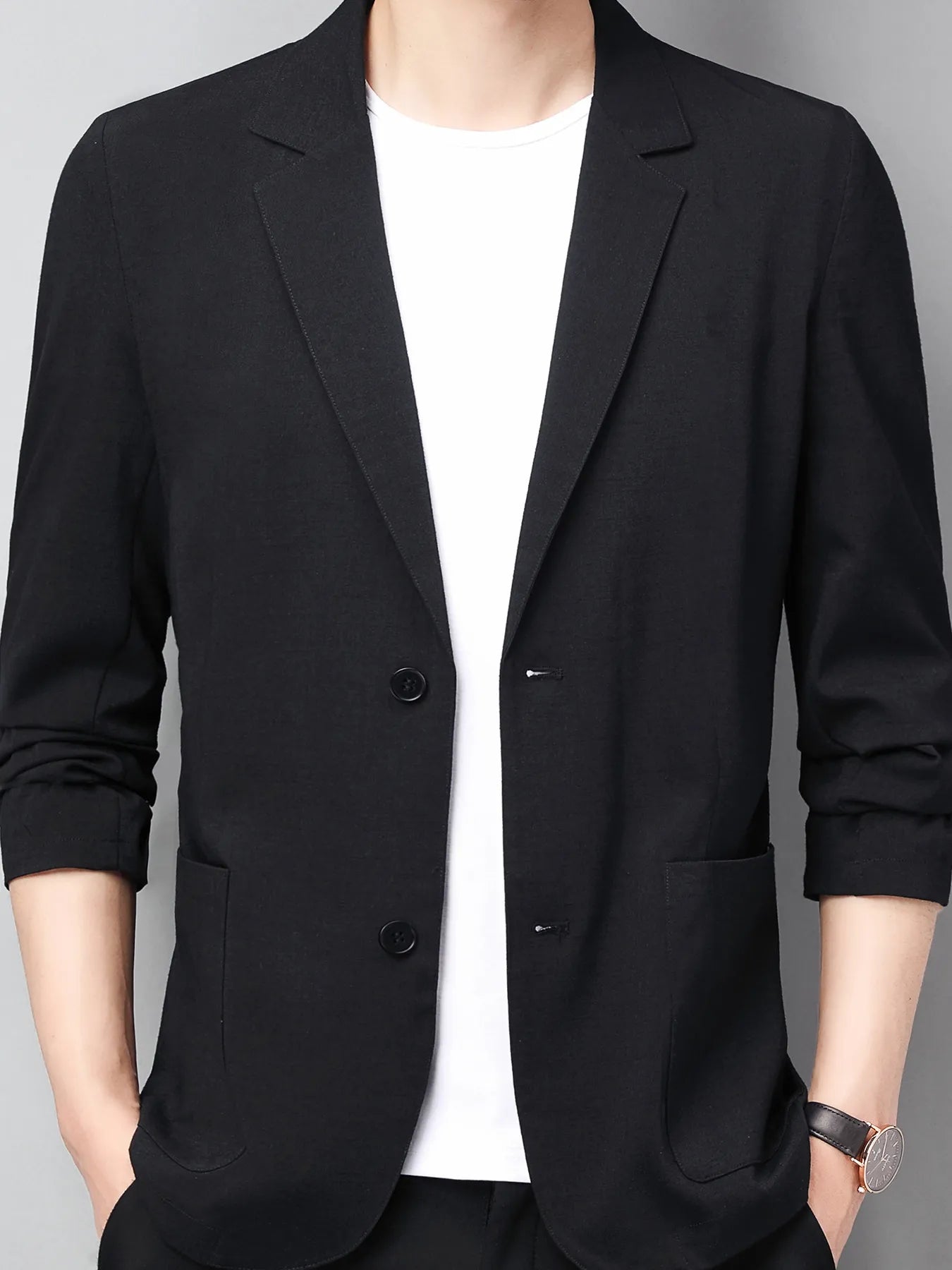 Men's Full Size Button Up Long Sleeve Blazer Plus Size Black - Fashorio