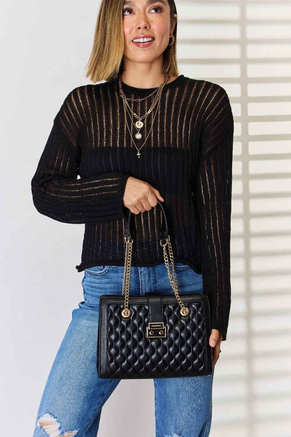 David Jones Quilted PU Leather Handbag - Fashorio