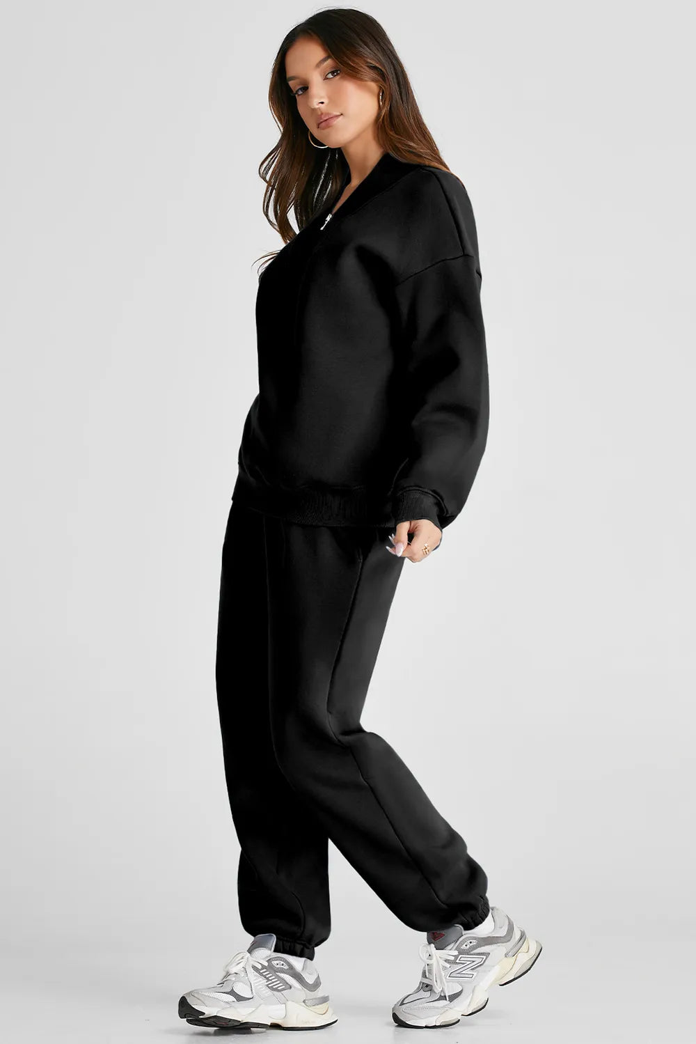 Quarter Zip Long Sleeve Top and Pants Set - Fashorio