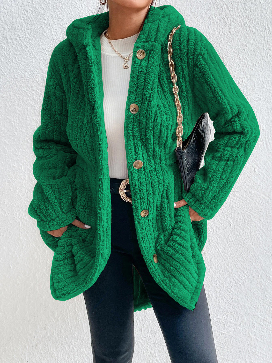 Button Down Hooded Coat - Fashorio