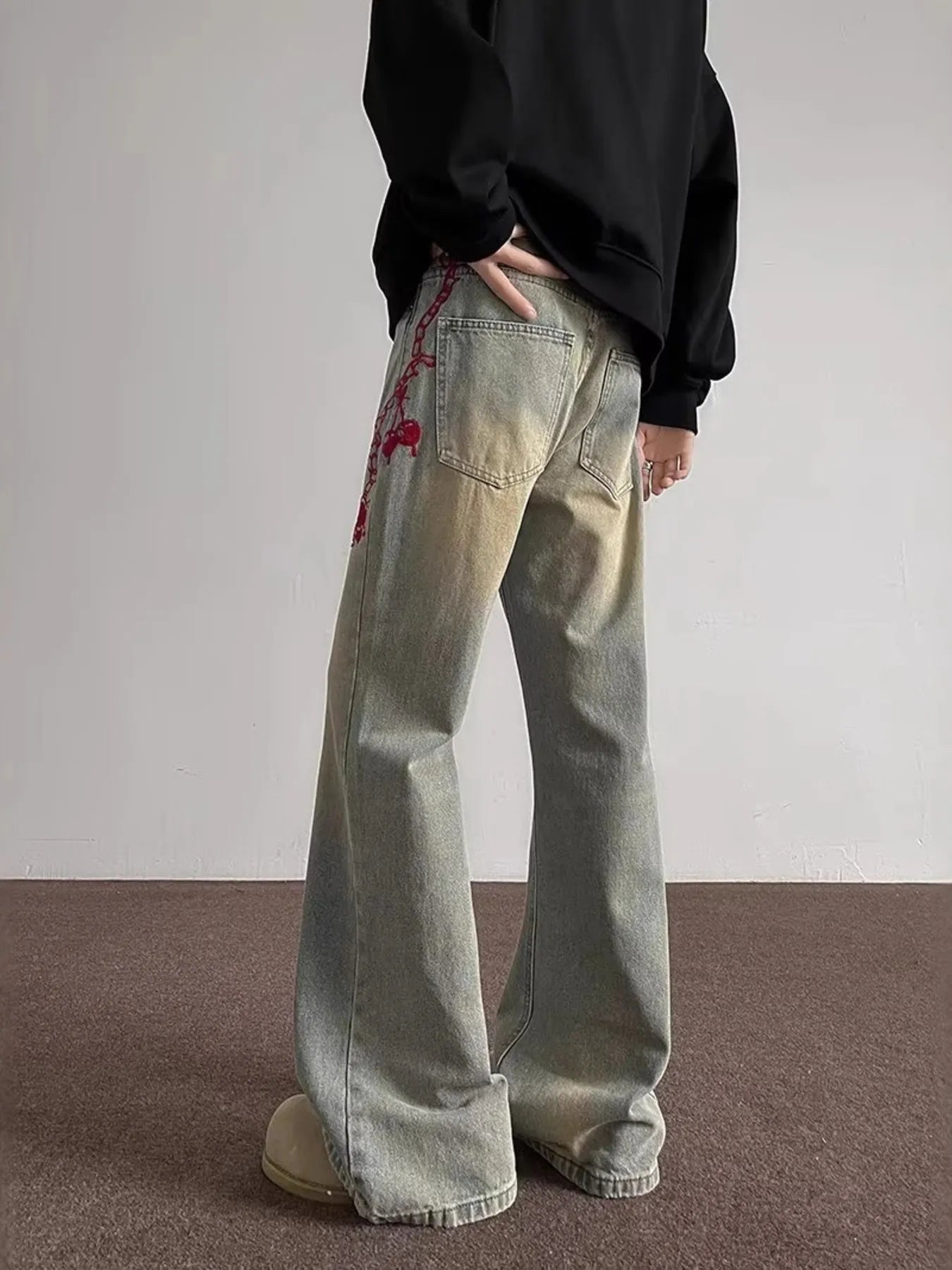 Men's Full Size Embroidered Wide Leg Jeans Plus Size - Fashorio