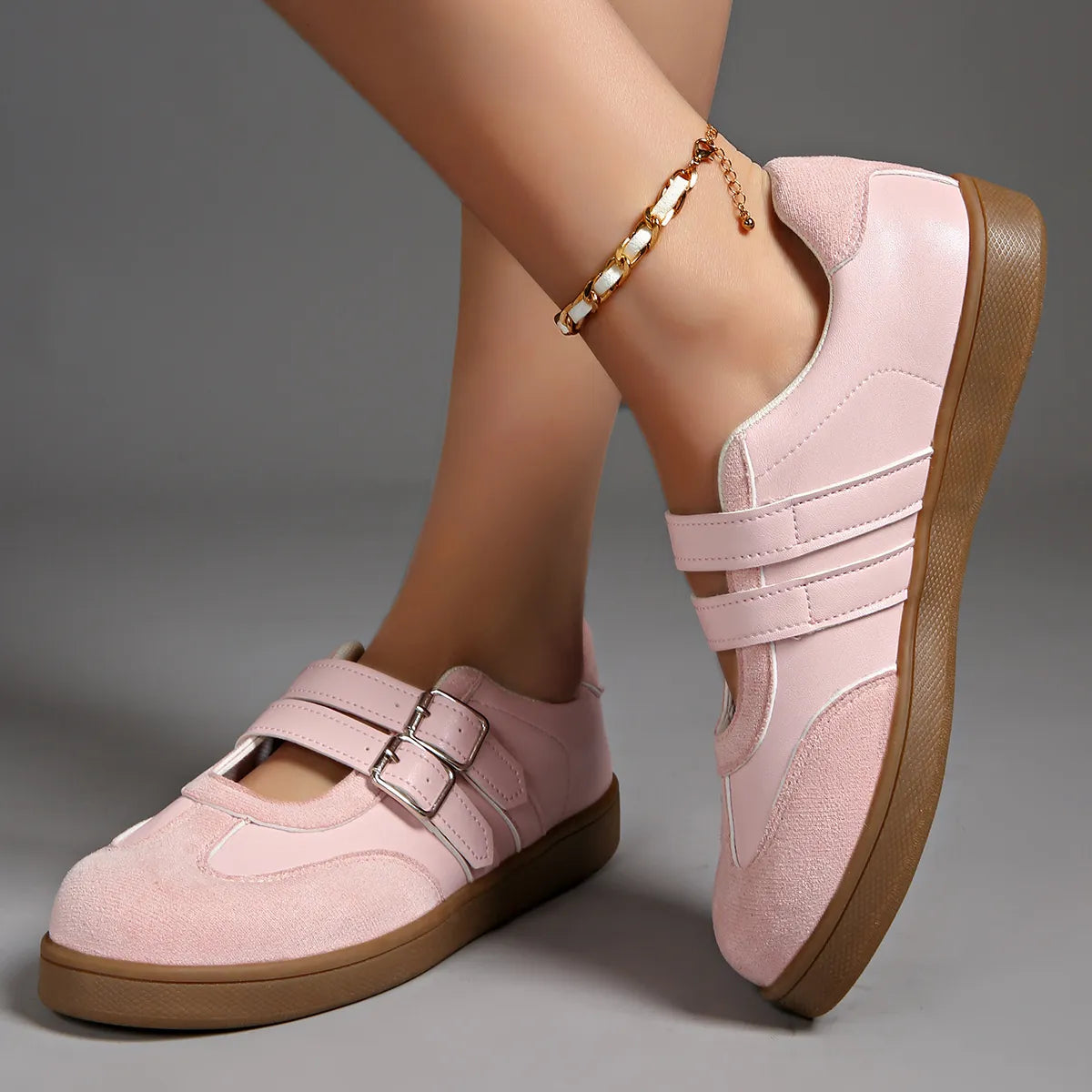 Round Toe Double Buckle Loafers - Fashorio