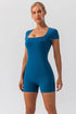 Square Neck Cap Sleeve Active Romper - Fashorio