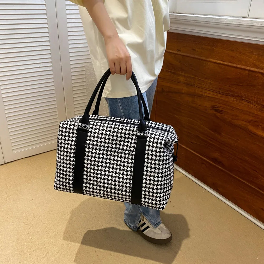 Houndstooth Canvas Travel Bag - Fashorio