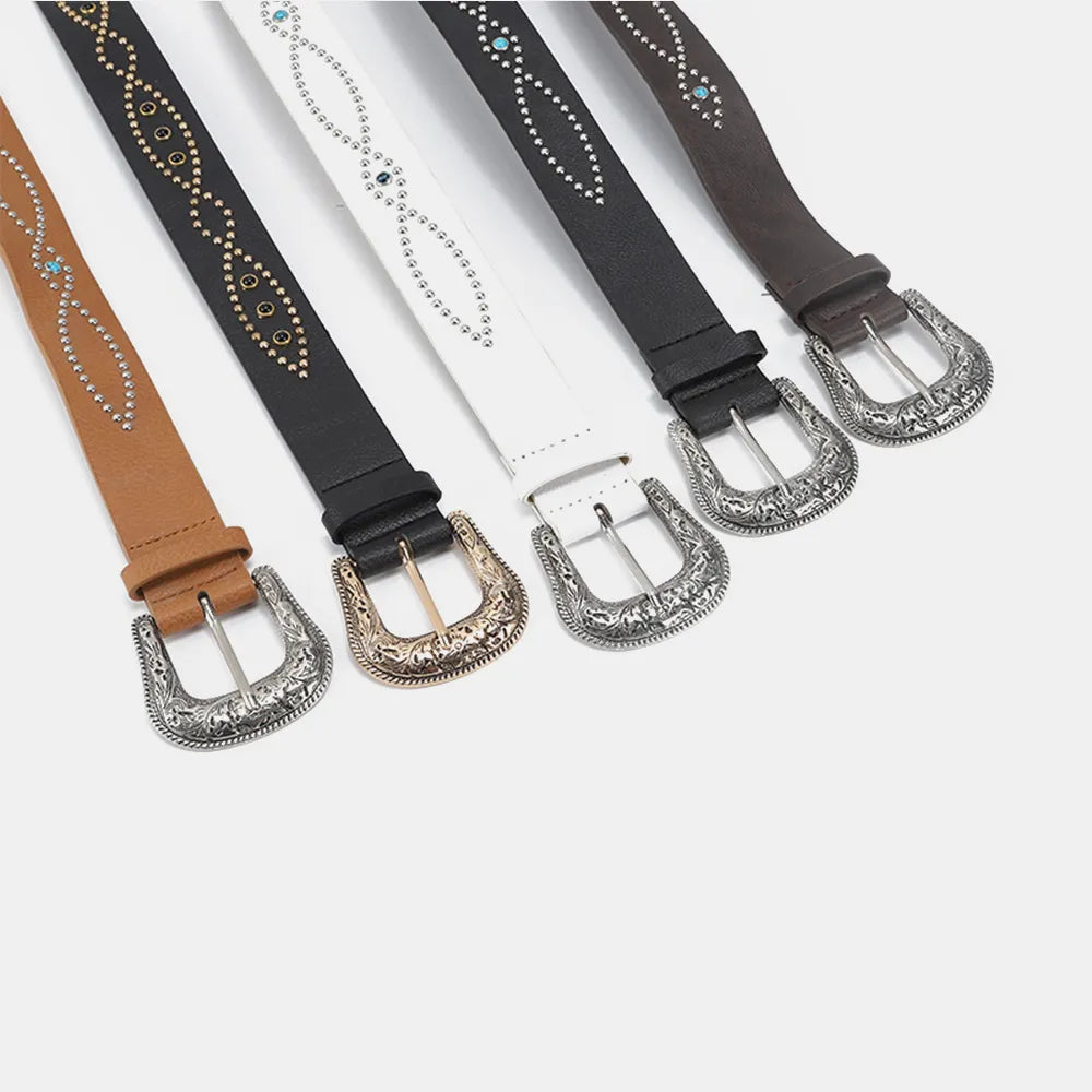 PU Leather Rhinestone Belt - Fashorio