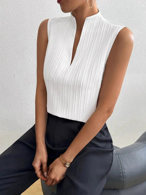 Textured Notched Tank White - Fashorio