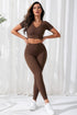V-Neck Crop Top and High Waistband Long Active Pants Chocolate - Fashorio