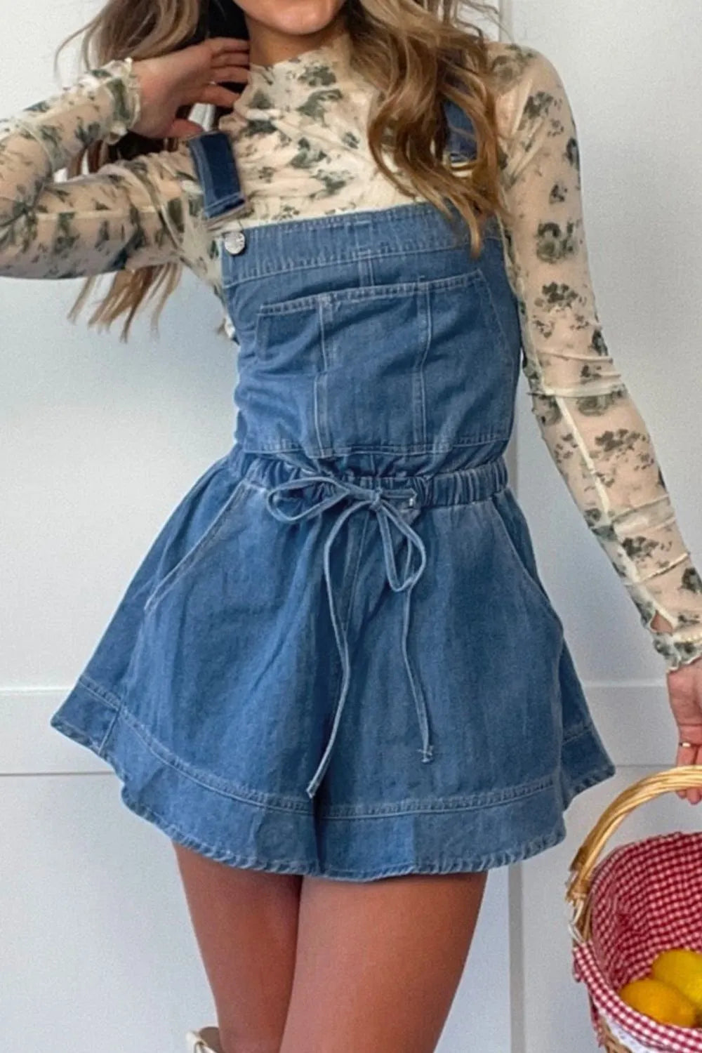 Wide Strap Square Neck Denim Overalls - Fashorio