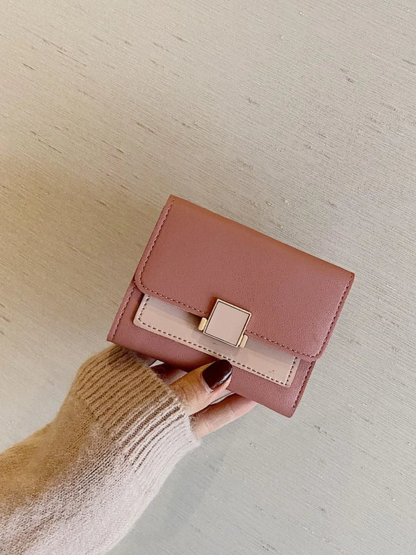 Contrast PU Leather Wallet Dusty Pink One Size - Fashorio