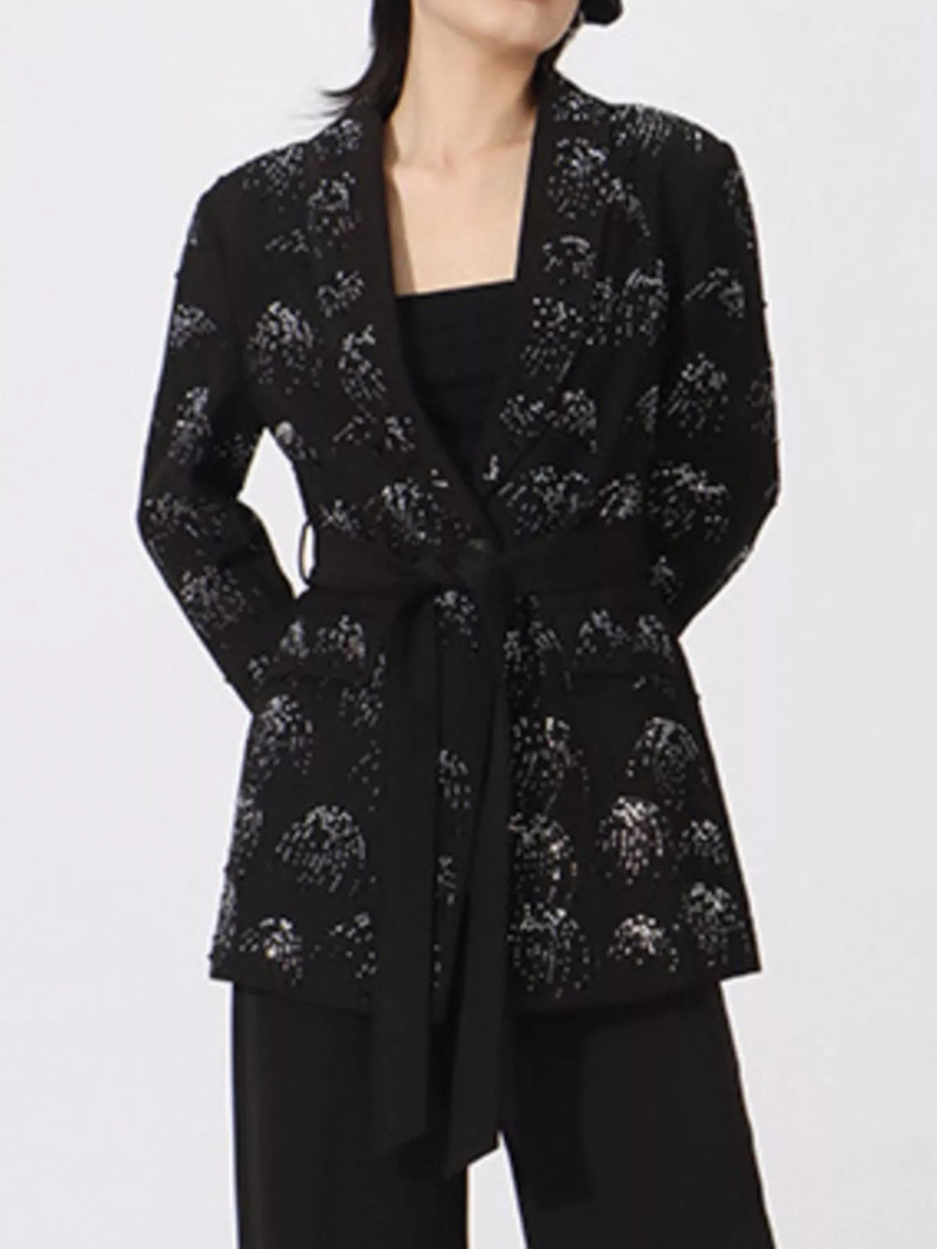 Rhinestone Button Down Long Sleeve Blazer - Fashorio