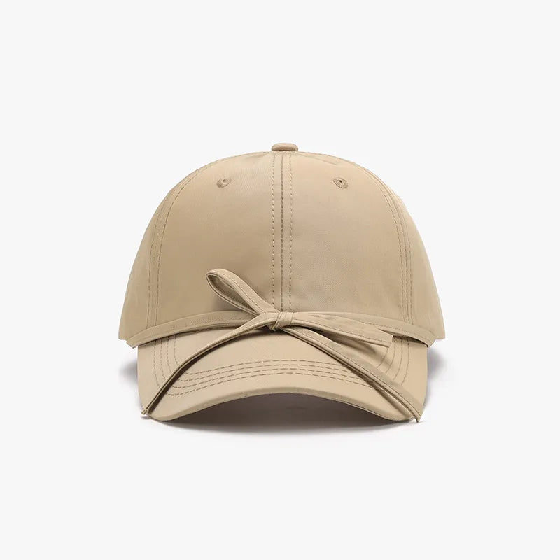Tied Bow Cotton Baseball Cap Tan One Size - Fashorio