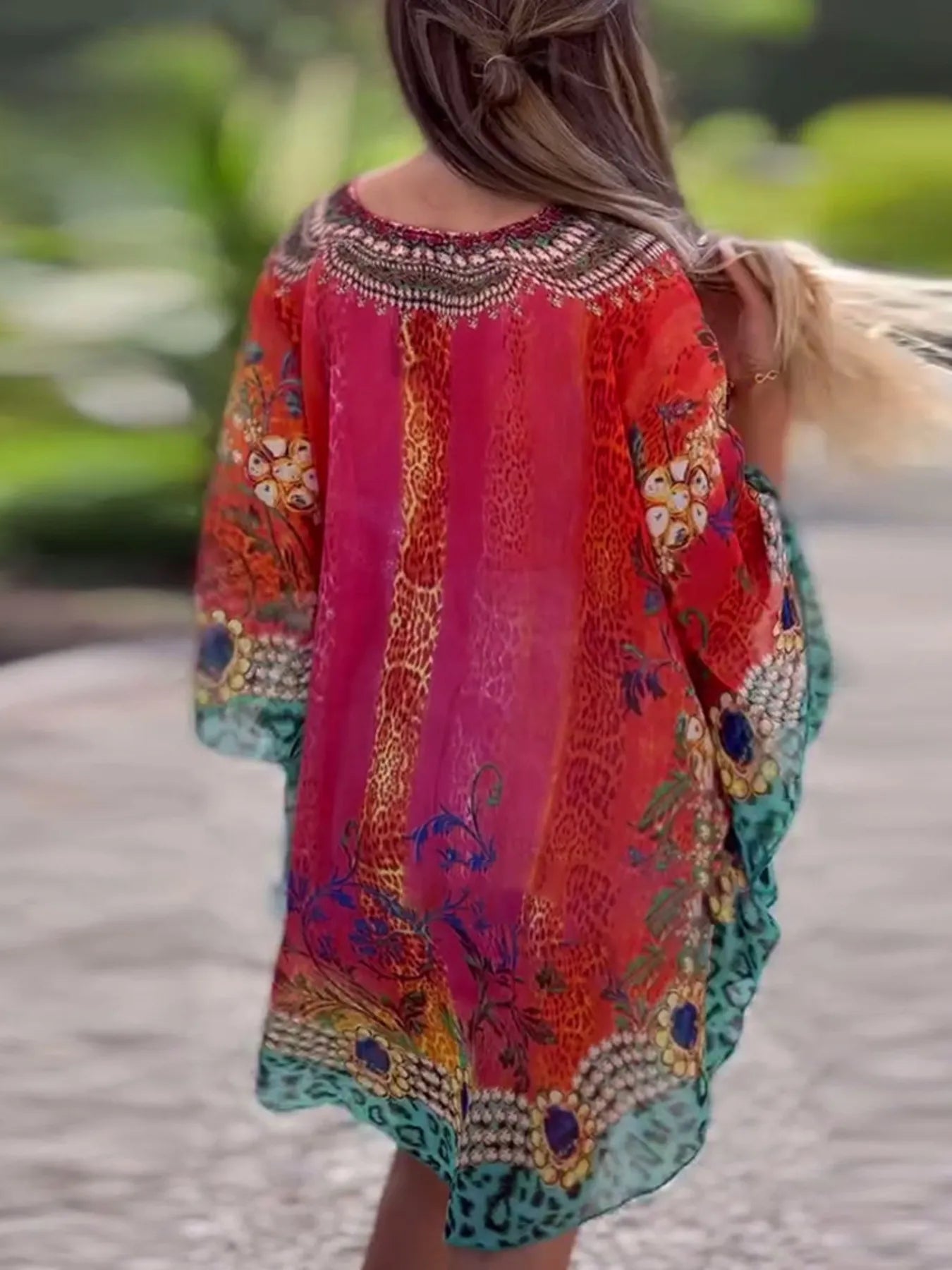 Floral Print V-Neck Cover Up - Fashorio