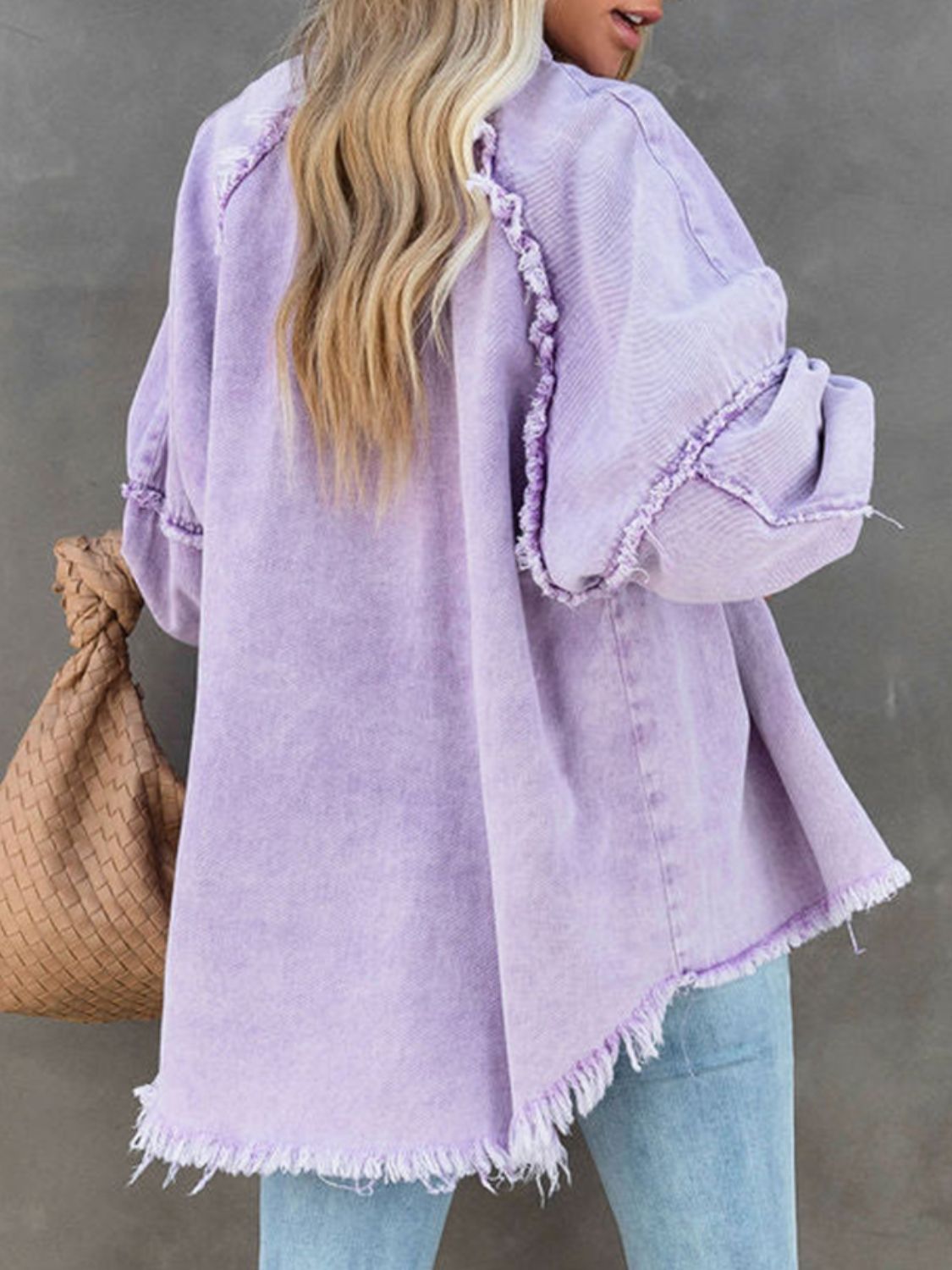 Button Down Raw Hem Denim Jacket - Fashorio