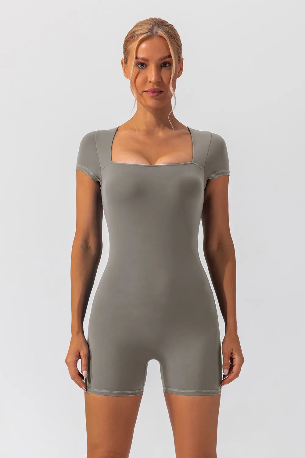 Square Neck Cap Sleeve Active Romper - Fashorio