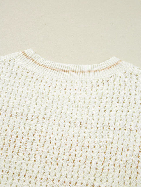 BEACH Hollow Out Knitted Lightweight Dolman Sweater - Fashorio